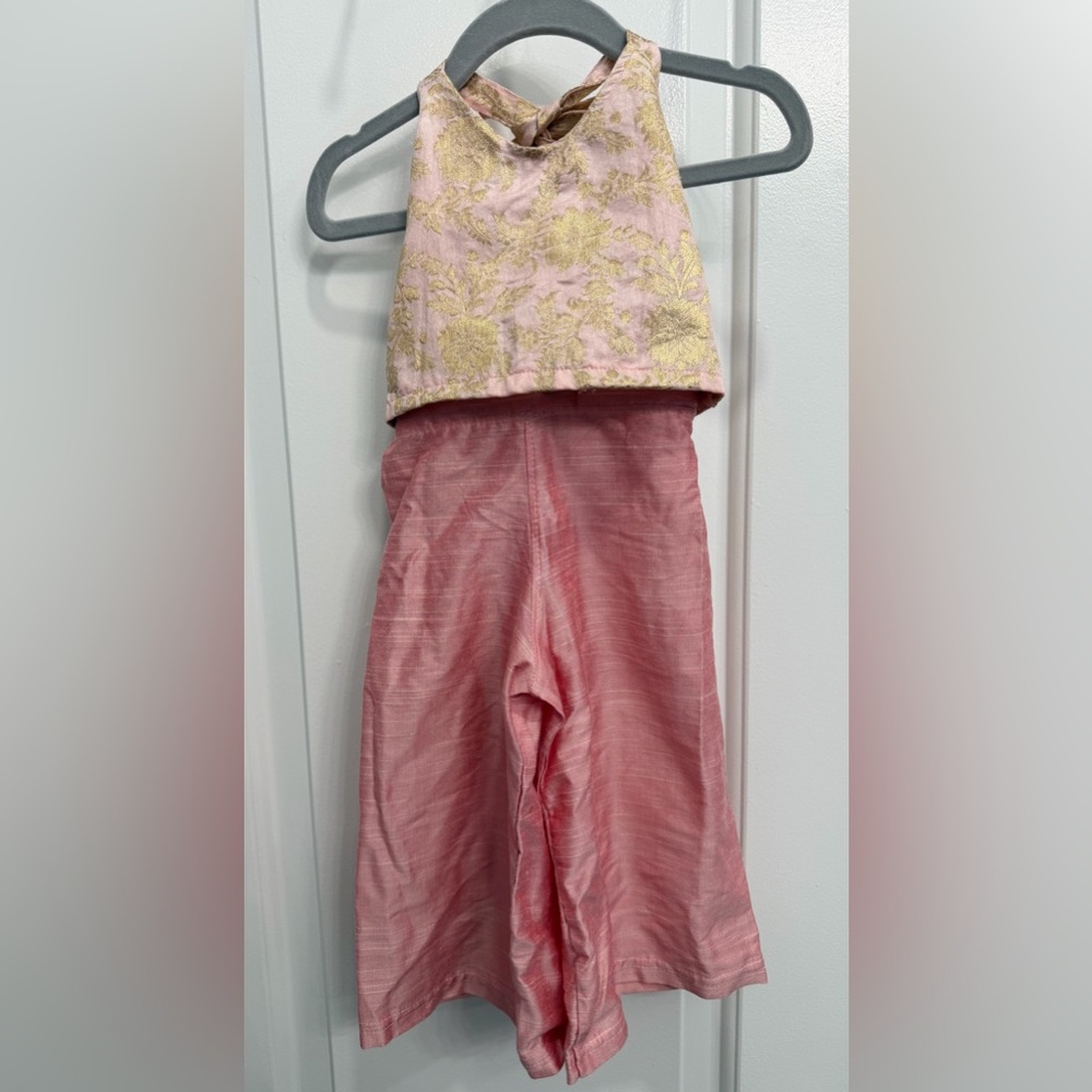 Indian Baby Outfit: Pink & Gold Halter Top with Pants